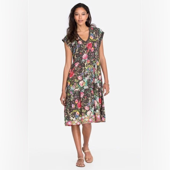 Johnny Was Dresses & Skirts - Johnny Was Naomi V Neck Tiered Tea Length Dress Bright Florals